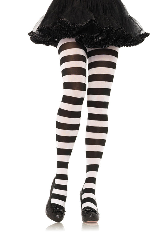 WIDE STRIPED TIGHTS - BLACK AND WHITE