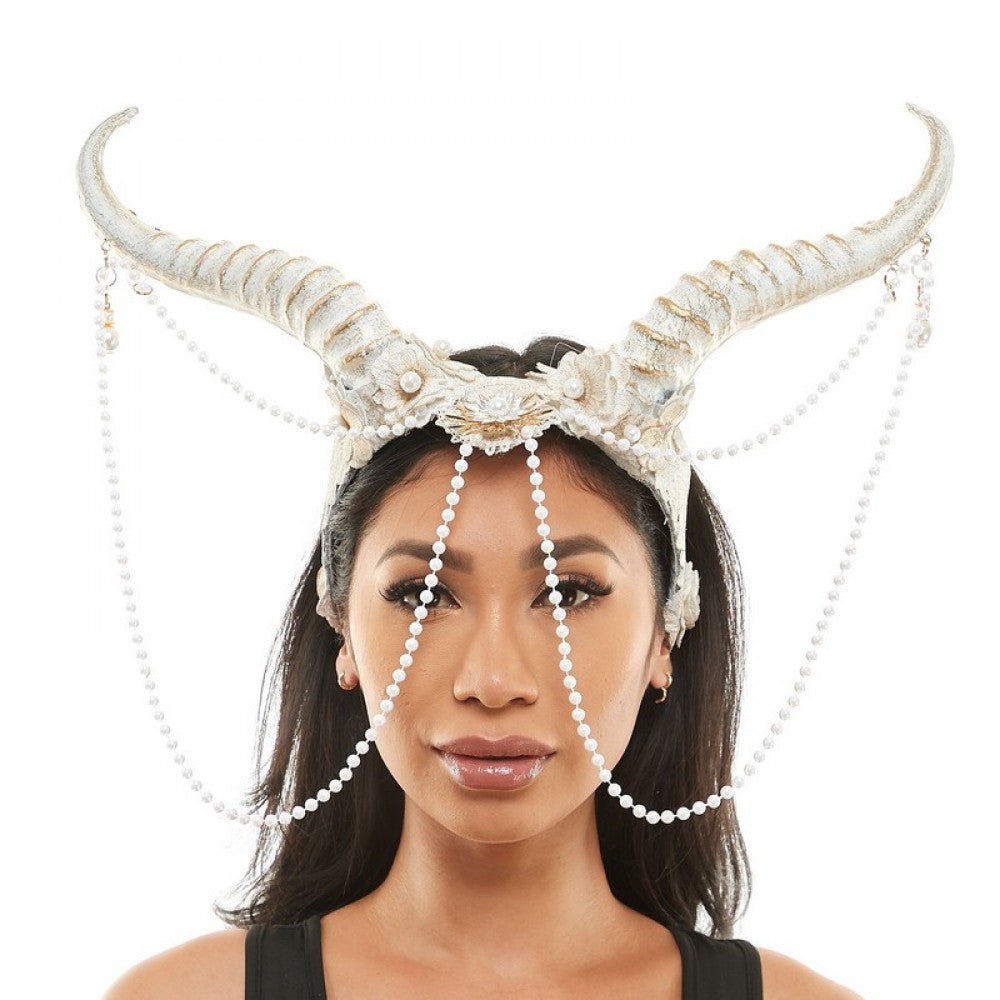 HEADPIECE HORNS WITH LACE BEAD CHAIN